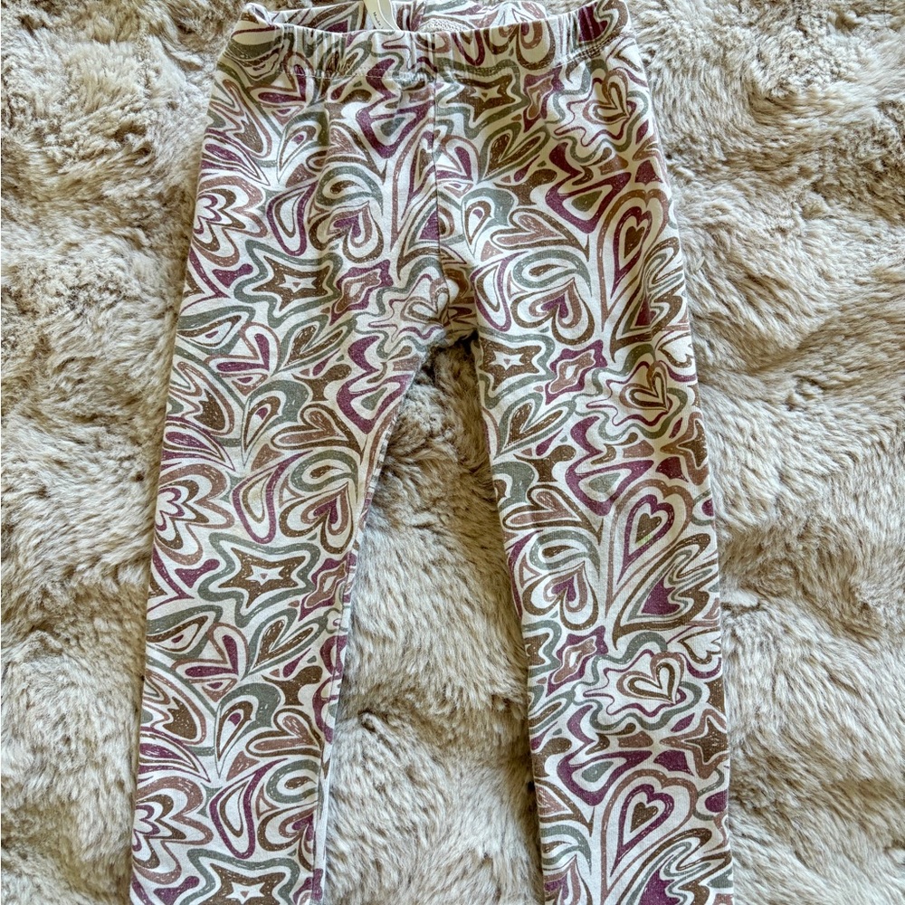 Rylee + Cru Heart and Star Patterned Leggings - Cream and Brown